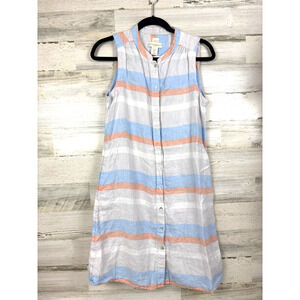 Cynthia Rowley Womens S Beige Pastel Linen Stripe Button Up Mini Shirt Dress NWT
